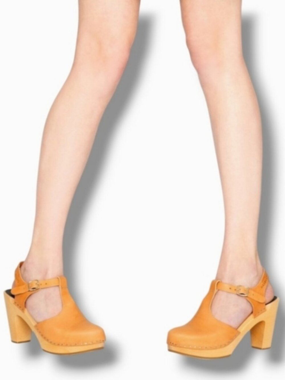 SWEDISH HASBEENS T-Strap Heeled Wooden Clogs